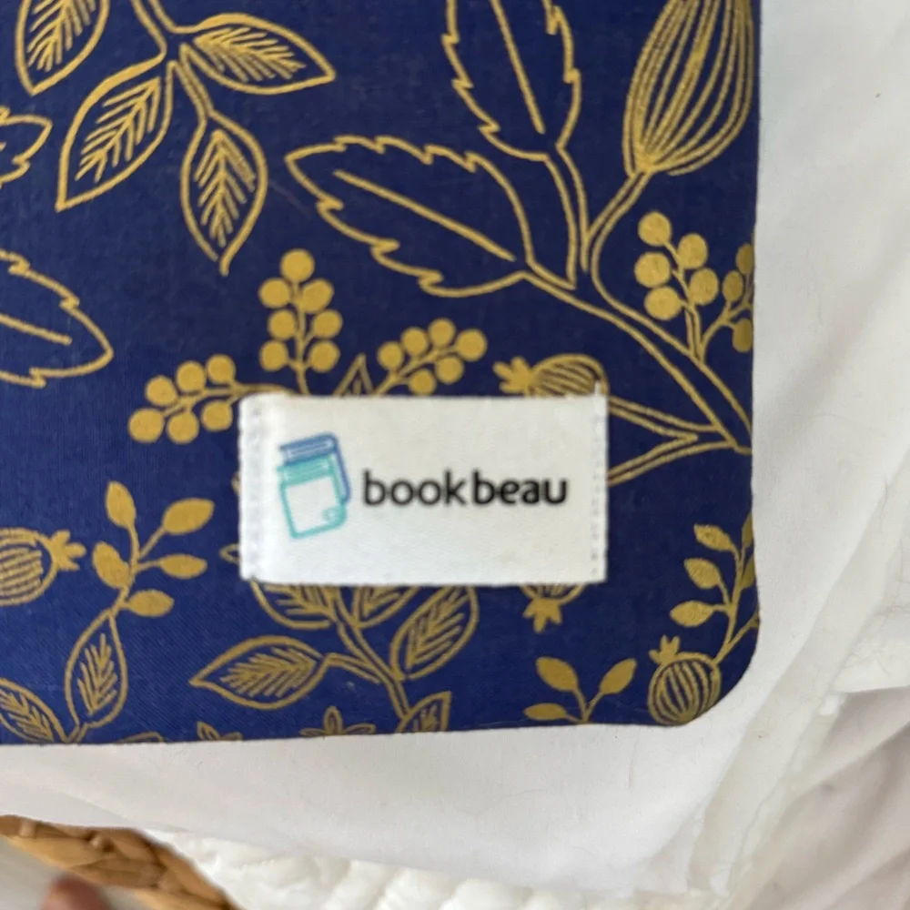 Book Beau Blue and Gold Leaf Print Pouch